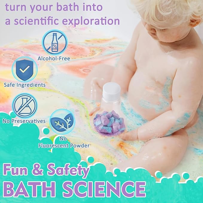 Kids Bath Bombs, 6 Pack Fizzy Bubble Bath Explosions, Large Bubble Volume Colorful Burst Bath Bombs for Kids, Scientific & Magical Bath Time Buddy, Fun & Educational Kids Bath Experience