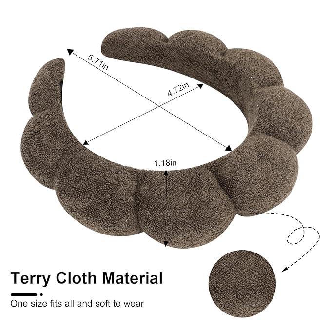 3 Pack Terry Cloth Spa Headbands - Skincare Makeup Headbands With Puffy Hair Band for Face Washing and Skincare Routine