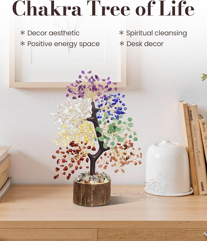 7 Chakra Crystal Tree of Life - Unique Birthday Gifts for Women, Healing Crystal Trees for Home Decor, Office Desk Decor, Positive Energy Spiritual Cleansing for Meditation Crystals and Healing Stones