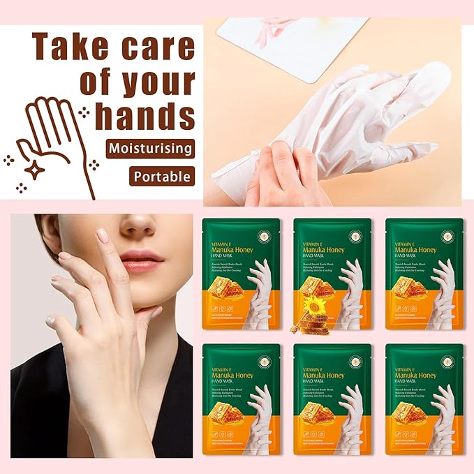 6 Pairs Hand Mask for Dry Cracked Hands,Nourishing Moisturizing Gloves,Hands Moisturizer for Deep Moisturizing,Silky Smooth Moisturizing Gloves,Hand Care Mask Set(L)