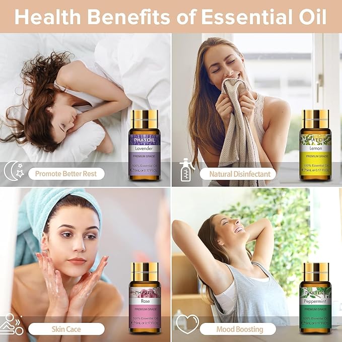 PHATOIL Essential Oil Set, 12x5ml Essential Oils Gift Set with Diffused Wood, 100% Natural Pure Essential Oils for Diffusers DIY Candle Soap Making