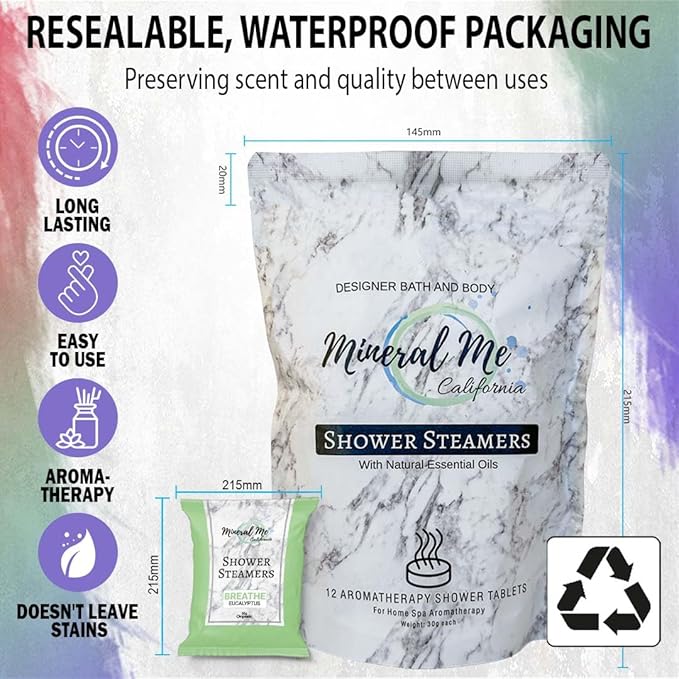 Shower Steamers Aromatherapy - 12pc Shower Bombs Vapor Tablets w/Organic Essential Oils for Vaporizing Steam Spa, Bath Bombs Tablets, Birthday, Selfcare Gifts for Women, Men, Wife, Husband