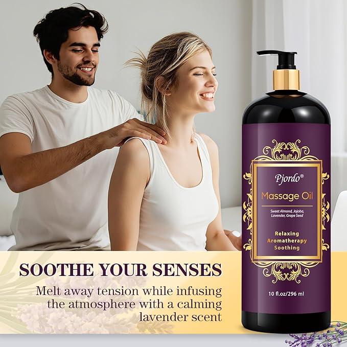 Massage Oil for Massage Therapy, Lavender Massage Oils for Relaxation, Sore Muscle Arnica Oil with Massage Roller Ball, Calming, Moisturizing, Soothes Muscles, Spa Gift Set for Him Her