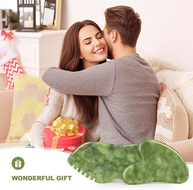 airogym 2PCS Jade Stone Gua Sha Set Face Massager Jade Facial Tools Body Lymphatic Drainage Massager, Guasha Face Sculpting Tool Skin Care Set Gifts for Women Gua Sha Sculpting for Tighten Skin