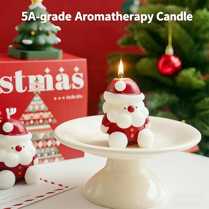 Christmas Candles, Handmade Christmas Aromatherapy Candle Gift Set-3 Piece Set with Santa Claus,Christmas Tree & Bell Shaped Candles, Ideal Holiday Gift for Family, Friends