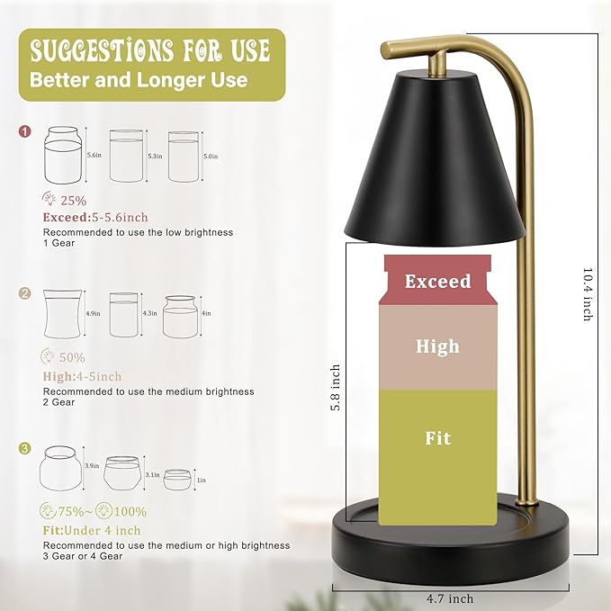 Black and Gold Candle Warmer, Candle Warmer Lamp with Timer,Electric Candle Lamp Warmer for Scented Wax with 2 Bulbs,House Warming Gifts New Home&Gifts for Women, Candle Lamp for Jar Candles