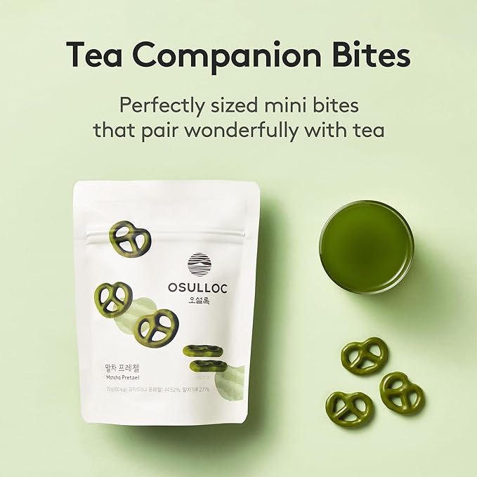 OSULLOC Matcha Pretzel (2.46 oz, 70g), Korean Matcha Flavored Snacks | Asian Snacks, Premium Tea Snacks from Jeju island