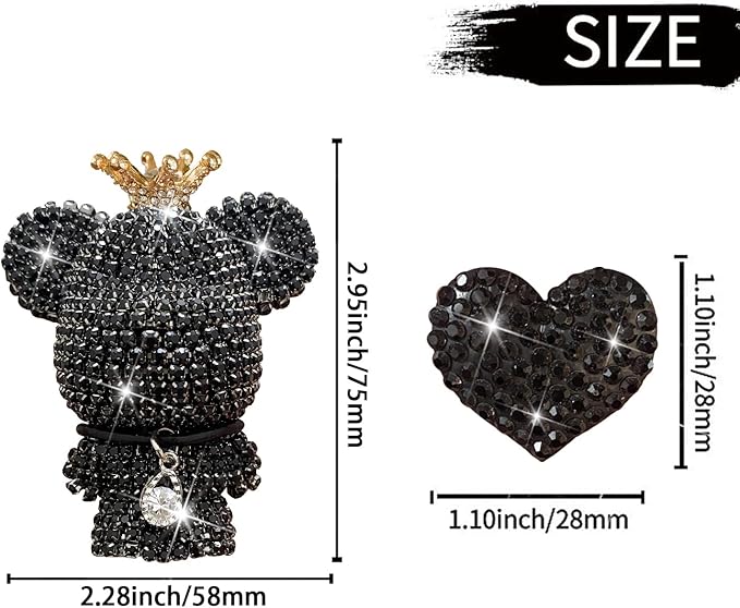Black Heart & Bear Air Vent Clips, 4 Pcs Bling Heart Car Air Fresheners Diamond Car Diffuser Car Interior Decor Charm Cute Car Accessories Car Decoration for Women + Cute Butterfly Mask Hook