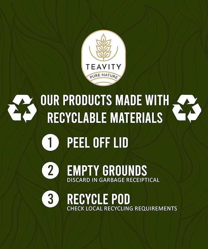 Green Tea & Ginger Tea Pods for Keurig - Caffeinated, Organic, Dye Free, Unsweetened, Herbal Blend for K Cup Machines - Hot or Iced (36 Tea Pods)