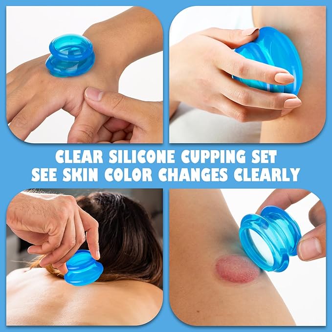 7Pcs Cupping Therapy Set-Professional Silicone Cupping, Suitable for Facial Body Massage/Deep Myofascial Release/Pain Relief/Muscle Relaxation & More (Blue,7pcs)