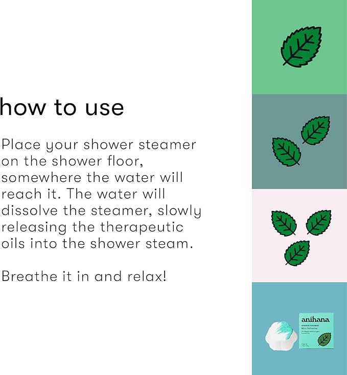 ANIHANA Shower Steamers 4 Pack with Peppermint and Eucalyptus Essential Oils, Paraben Free, Cruelty Free, Mint Refresher Scent, 1.76 oz Each