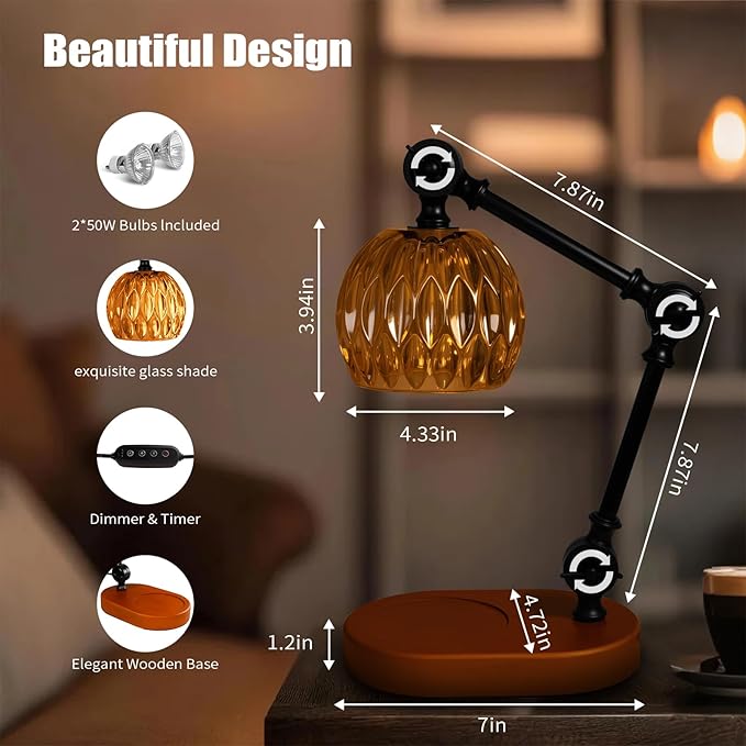 Candle Warmer Lamp, Dimmable Wax Melting Warmer with Adjustable Height, Bedroom Living Room Home Decor, Birthday Relaxation Gifts for Women (Amber, Wave)