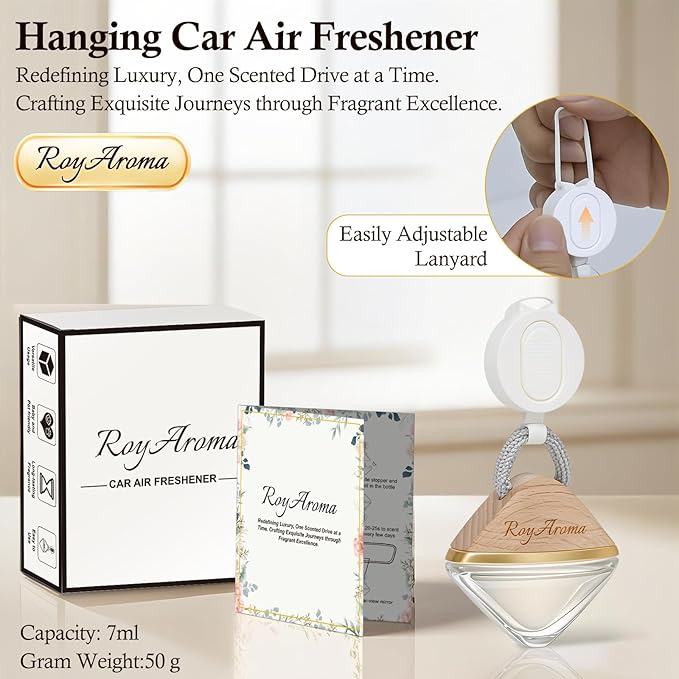 Hanging Car Air Freshener Diffuser, Luxury Car Perfume for Men & Women, Long Lasting Cars Fresheners with Natural Essential Oils | Cool Ice | Adjustable Rope