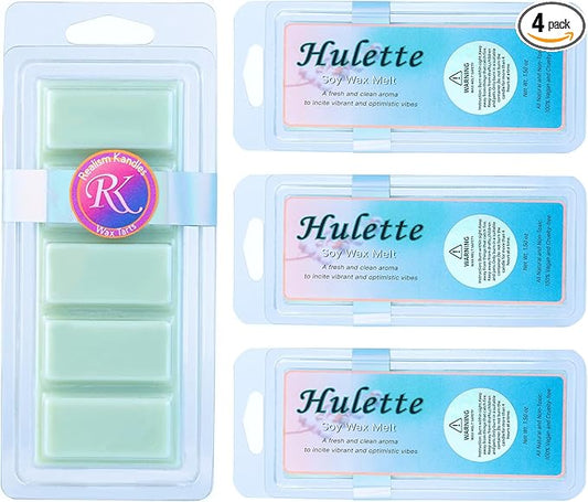 Hulette Cotton & Sea Salt Soy Wax Melts 5 Count, Green Chromotherapy Rectangles, Premium Handcrafted Aromatherapy Fragrance, Long-Lasting Non-Toxic Scented Wax, 4 Pack