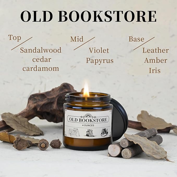 Old Bookstore Candle,Book Lovers Gifts,4 oz 20 Hours Burn Soy Wax Candle Gift for Readers Birthday Gifts for Book Lovers,Librarian,Scented Candle