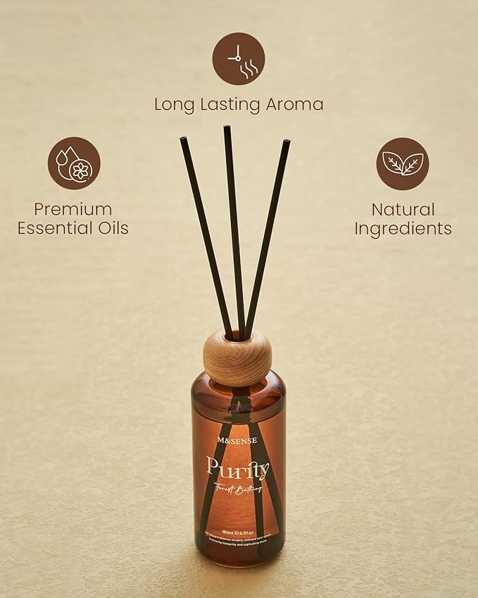 M&SENSE Summer Bathing Reed Diffuser: 6.3 fl oz Fig & Lotus Scented Aroma Set with Light & Subtle Fragrance, Long-Lasting Non-Toxic Natural Essential Oil Diffuser for Office Shelf Decor Small Spaces