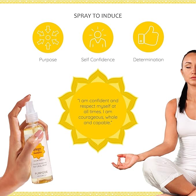 Solar Plexus Chakra Natural Mist by Aromafume | 100ml/3.3 fl oz | Manipura | Aromatherapy Spray for Chakra Balance | Lemongrass & Rosemary Extracts | Essential Oil Spray for Meditation, Yoga, Reiki