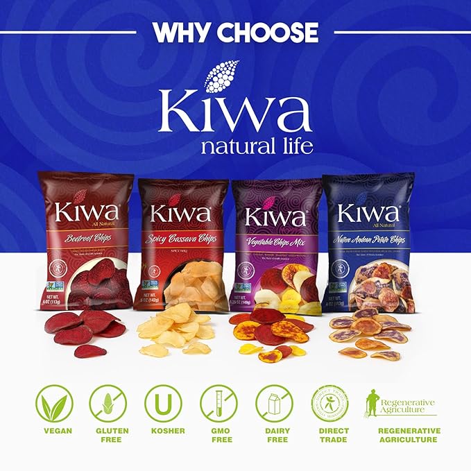 KIWA Native Andean Potato Chips - Healthy Veggie Snacks - Vegetable Snacks for Kids & Adults - Deliciously Crunchy Kettle-Cooked Chips - Gluten-Free & Non-GMO (3 Individual Snacks Pack)
