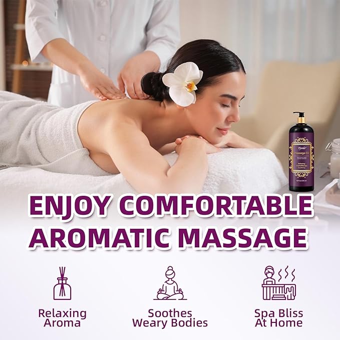 Aromatherapy Lavender Massage Oil, 10 fl oz Relaxing Massage Oil for Massage Therapy with Grape Seed, Sweet Almond & Jojoba, Spa Quality Oils for Soothing, Calming