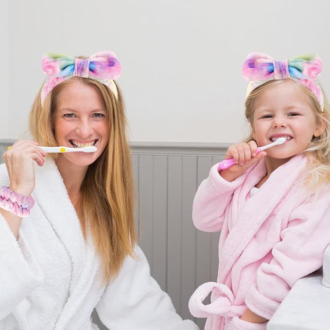 VELSCRUN Spa Headband, Makeup Face Wash Skincare Headbands, 5 Pcs Deep Colorful Sponge Bow Tie Get Ready HairBand Facial Wristband Hair Clips Set, Stuff for Teen Girls Women Trendy Hair Accessories