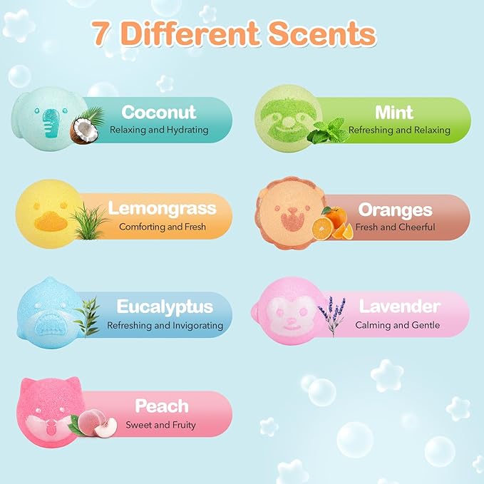 SHUCHING 14 Pcs Animal Bath Bombs with Surprise Inside, Natural and Organic Bubble Bath Fizzy Balls, Birthday Christmas Halloween Gifts Set