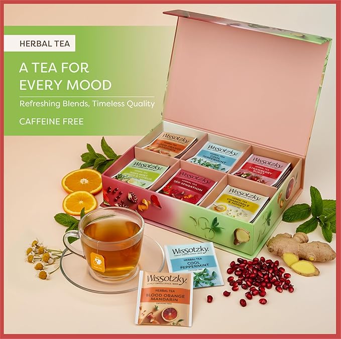 Wissotzky Herbal Tea Collection Dream Gift Box (42 Tea Bags) | Individually Wrapped | 6 Flavors | Naturally Caffeine-Free | Variety Pack Tea Sampler Gift Set | Corporate & Holiday Gifts | Certified Kosher