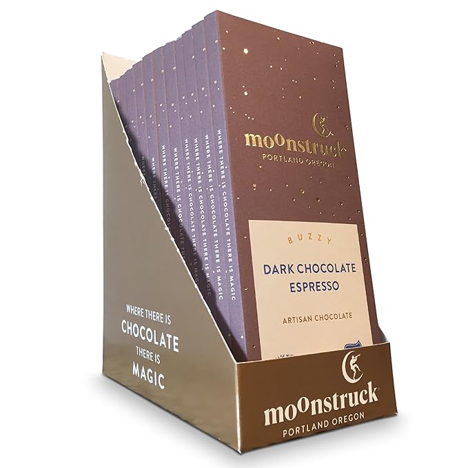 Moonstruck Chocolate Dark Chocolate Espresso Bean Bar, 68% Cacao, 3.0oz (Pack of 12)