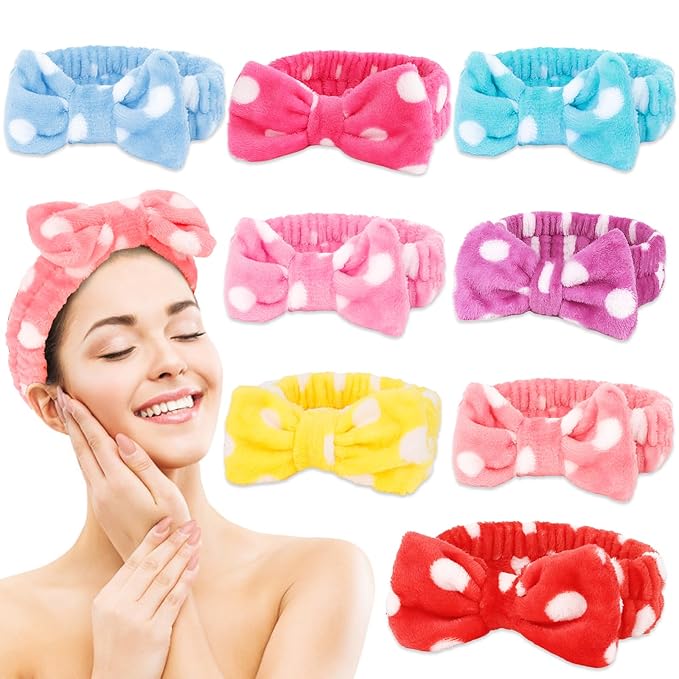 AMCAMI 8 Pack Skincare Spa Headband for Washing Face Makeup Face Wash Headband for Women Facial Towel Hairbands Spa Party Supplies for Girls Women