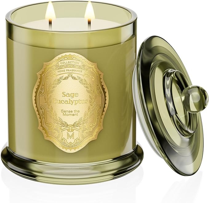 M&SENSE Sage Eucalyptus Candles for Home Scented, 2 Wick 12.7oz Soy Wax Candles Non Toxic,70 Hours Long Burning,Luxury Candles Gift for Stress Relief, Meditation, Yoga