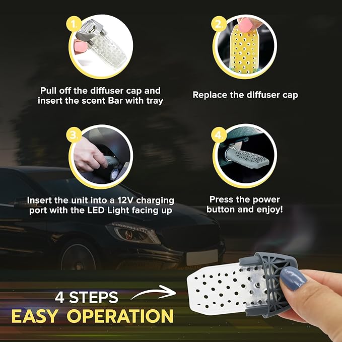 Drive Time Reusable 12V Plug-in Car Air Freshener – Power Fresh, Auto Shut-Off, Plug-In Convenience, No Batteries Needed – Includes 4 Scent Bars for Up to 30 Days of Freshness – Citrus Sky