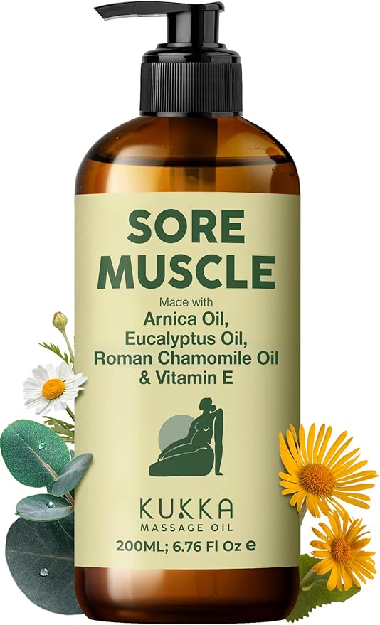 KUKKA Sore Massage Oil for Massage Therapy & Sore Muscles - 6.76 Fl Oz - Non-Greasy Oil for Deep Relaxation & All Skin Types - Suitable for Men & Women