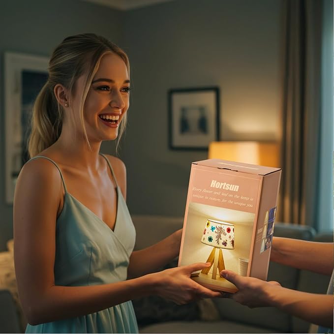 Hortsun Pressed Floral Lamp Bedside Vintage Flower Desk Lamp for Bedroom Living Room, Dorm, Home, Office Decor(1 Pcs,Triangle Style)