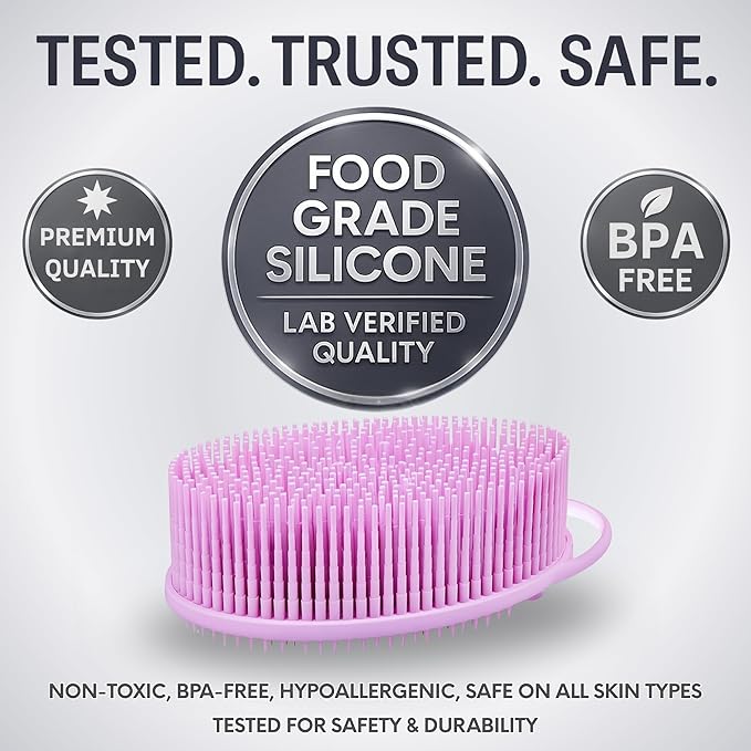 Avilana Silicone Body Scrubber – Gentle Shower Brush & Loofah Alternative- Food Grade & Lab Tested – Fast-Drying, Hygienic, BPA-Free Silicone Body Gentle Exfoliator (Pink, Exfoliate)