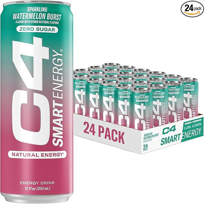 C4 Smart Energy Drink - Sugar Free Performance Fuel & Nootropic Brain Booster, Coffee Substitute or Alternative | Watermelon Burst 12 Oz - 24 Pack
