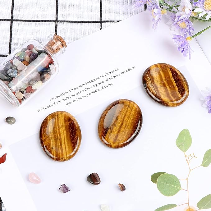 Tiger Eye Worry Stone Palm Stones Healing Crystals for Anxiety Meditation Thumb Stone Witchy Decor Gift 1.7"