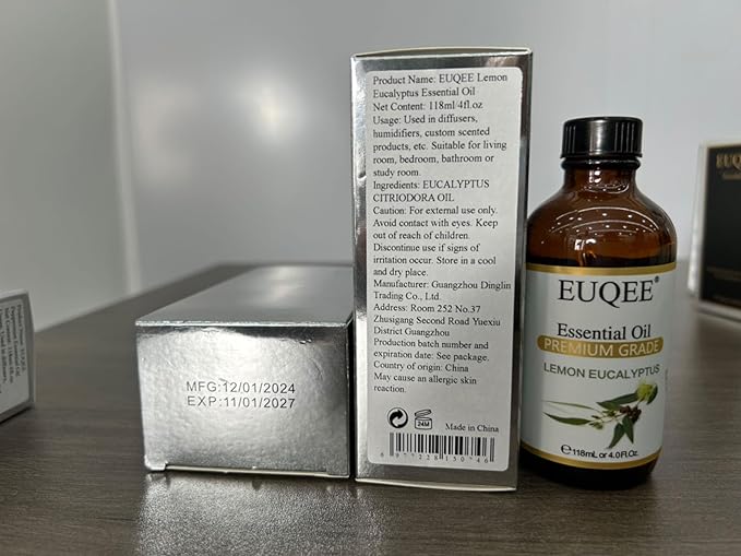 EUQEE Lemon Eucalyptus Essential Oil Pure Lemon Eucalyptus Oil, Large Capacity Essential Oil with Glass Dropper for Diffuser, Candle Making - 118ml / 4 Fl.Oz