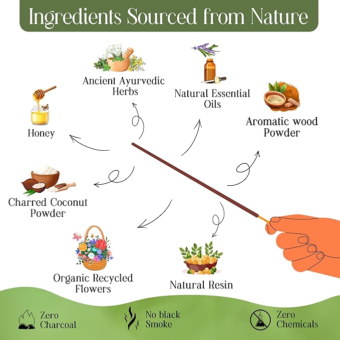 Raajsee Incense Sticks Organic Non Toxic - Pack of 6 Natural Inscents with Insence Holder -120 Sticks, Clean Burn, Boho Gift Set, Palo Santo & Sandalwood, Vanilla Musk, Rose, Green Tea, Lemon Grass