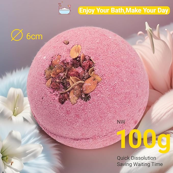 Bath Bombs for Women Spa Gift Set with Silk Tree Flower Essential Oils Sea Salt Moisturizing Relaxing Birthday Gift for Her Bubble Bath Skincare Relaxation Aromatherapy Gifts 1 Pack