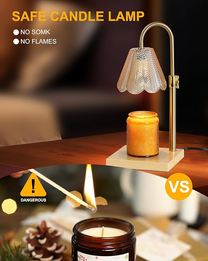 Candle Warmer Lamp with Timer & Dimmer, Birthday Gifts for Women Mom, House Warming Gifts,Flower Candle Lamp for New Home Decor, Wax Melt Warmer for Jar Candles, 2 Bulbs