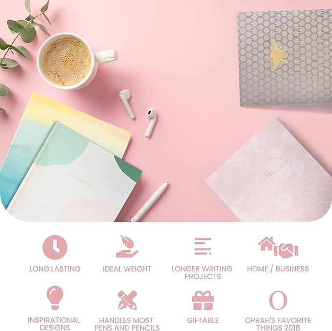 Eccolo Large Lined Journal Notebook, Flexible Cover, Writing Journal, 256 Ruled Ivory Pages, Ribbon Bookmark, Lay Flat, Desk Size for Work or School, Be Bold (Black, 8x10 inches)