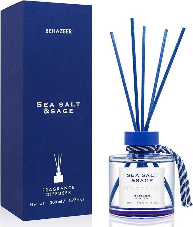 Sea Salt Reed Diffuser, 6.77OZ/200ML Large Capacity Natural Non-Toxic Oil, Long-Lasting Fragrance Reed Diffusers Set for Home and Bathroom, Aroma with 5 Reed Diffuser Sticks Gifts