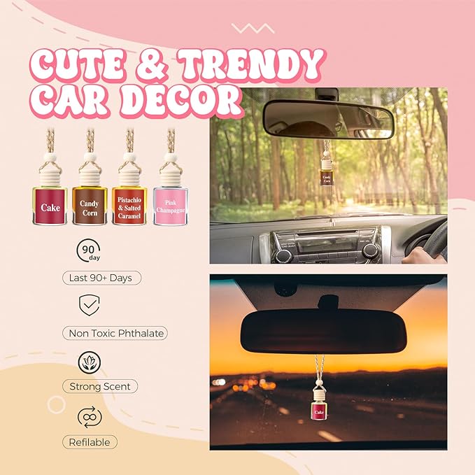 Maxdot 4 Pcs Cute Car Air Freshener Hanging Fall Car Essentials Oil Diffuser Long Lasting Air Freshener Aromatherapy Vehicle Diffuser Automobile Scents Fragrance(Dessert and Sweet Collection)