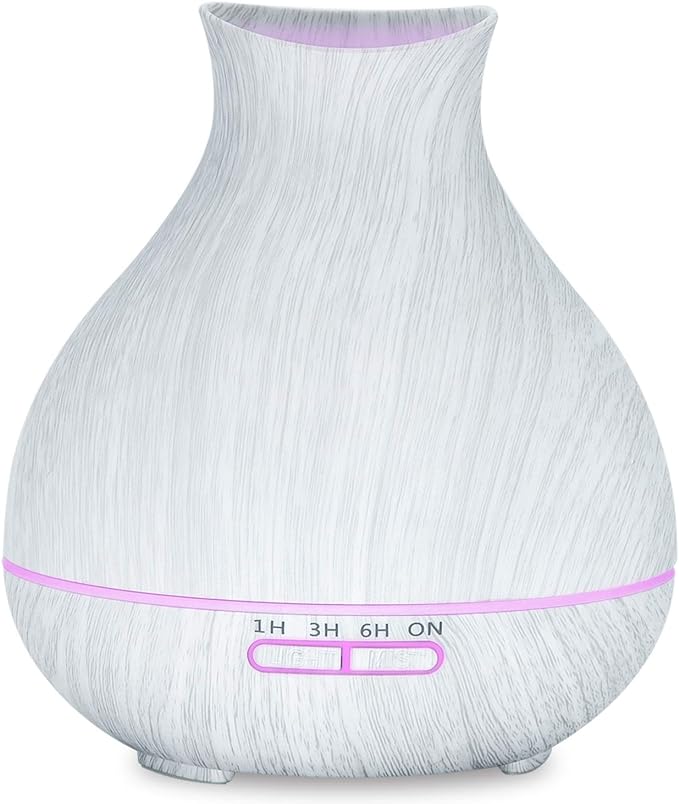 BZseed Aromatherapy Essential Oil Diffuser 550ml 12 Hours White Wood Grain Aroma Diffuser with Timer for Large Room, Home, Baby Bedroom, Waterless Auto Shut-Off, 7 Colors Lights Changing