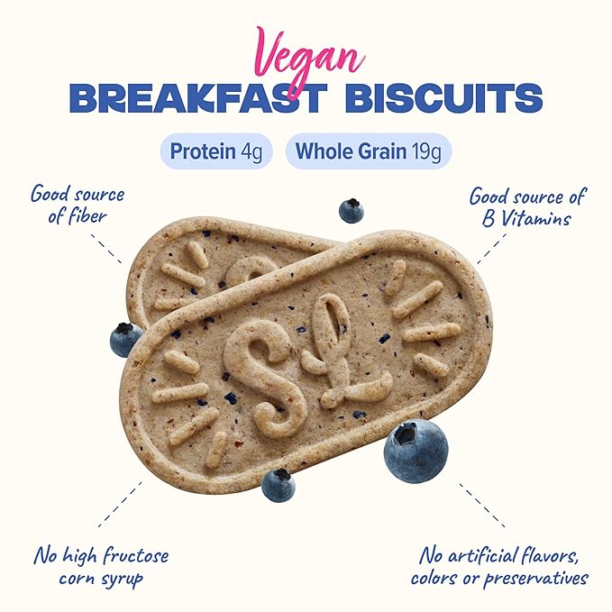 Sweet Loren's Vegan Breakfast Biscuits | Blueberry | 4g Protein, 19g Whole Grains | Plant Based, Gluten Free, Dairy Free, Nut Free Snacks | 6 Pack (30 Total Biscuits, 1.6 ounce each)