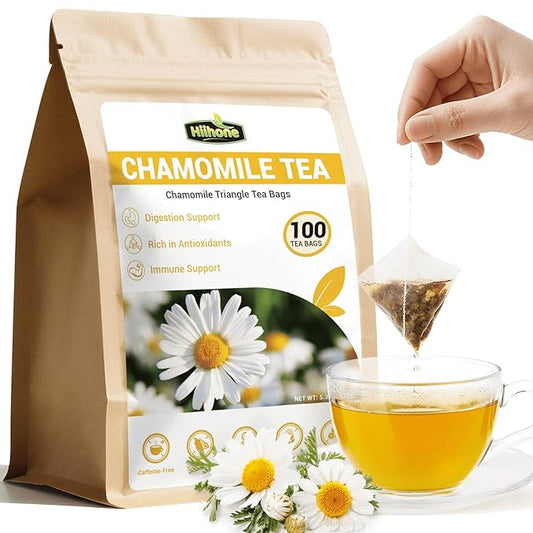 Chamomile Tea Bags 100 Count, Chamomile Flower Herbal Tea with Sugar-Free, Caffeine-Free