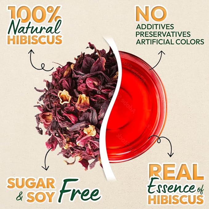 VietGlowie 30 Hibiscus Pyramid Tea Bags, 2.5g/Bag to 33oz, Hibiscus Flower Loose Leaf Herbal Tea, Refreshing & Tart, Caffeine-Free, 100% Natural, Corn-Based Tea Bags