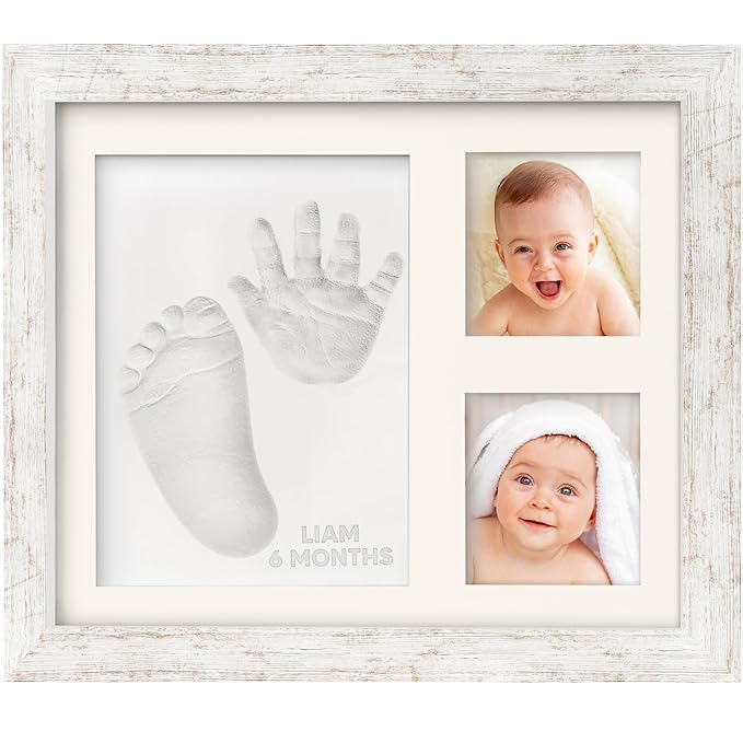Baby Hand and Footprint Kit - Quick Dry Clay Baby Footprint Kit, Newborn Keepsake, Nursery Picture Frame for Boys, Girls, Personalized Gifts for Shower & Registry, New Mom Gift (Vintage White)
