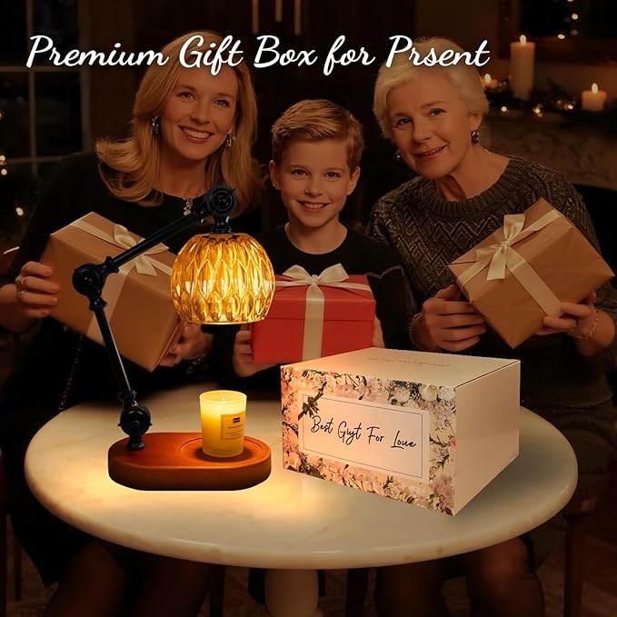 Candle Warmer Lamp, Dimmable Wax Melting Warmer with Adjustable Height, Bedroom Living Room Home Decor, Birthday Relaxation Gifts for Women (Amber, Wave)