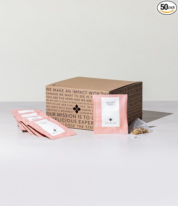 Art of Tea | Bright Eyed Turmeric Ginger Tea - Caffeine Free Turmeric Ginger Tea Bags | 50 Eco Friendly Pyramid Sachets