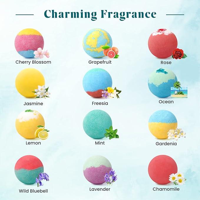 Bath Bombs for Women, 12pcs Handmade Natural Bath Bomb, Stocking Stuffers, Mothers Day Presents for Mom, Bath Bomb with Shea Butter, Valentines Day Gifts for Her and Him